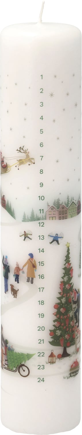 Kalenderlys Vinter 5 X 25 Cm Hvid - Dekoreret med Illustrationer