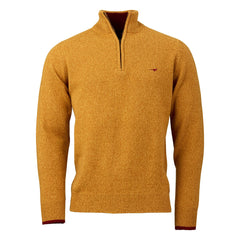 Laksen   Brompton Zip Neck Lammeuld Sweater     Gorse